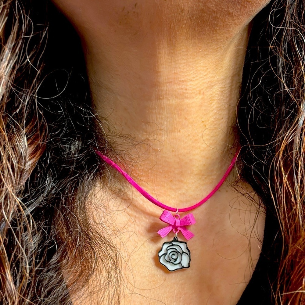 Simply Silk Necklace with Rose Pendant
